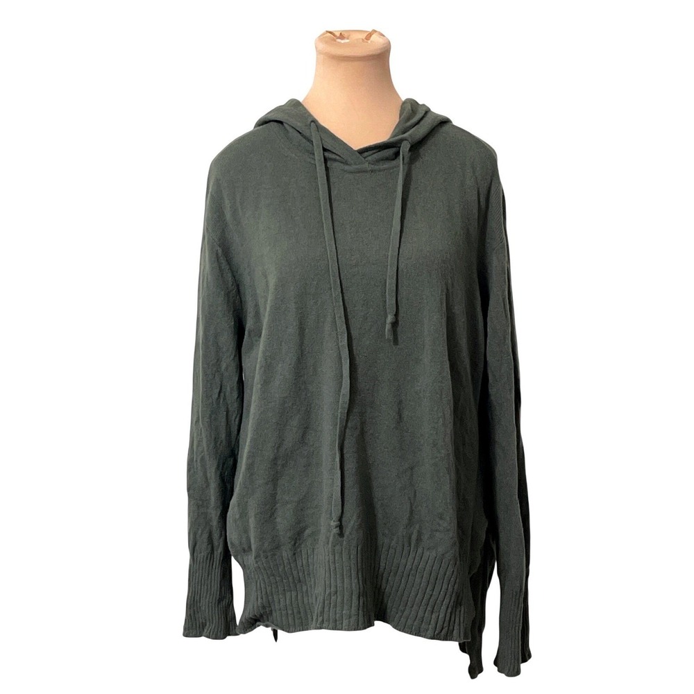 Banana Republic Womens Italian Merino Blend Hoodie Green Large Knit Pullover